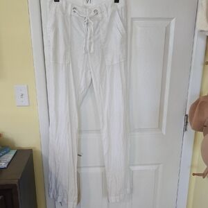 Banana Republic White Linen Wide Leg Pants